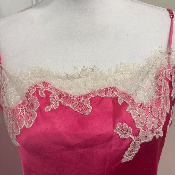 Victoria's Secret Hot Pink 2009 Lace Trim Satin Mini Slip Dress Chemise Sz Large - Picture 5 of 12
